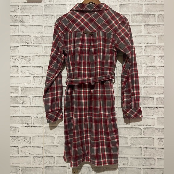 NWOT Women’s Flyshacker red/gray plaid long sleeve flannel tie waist dress, M - Picture 2 of 3